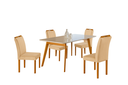 Ver imagem 1 de Conjunto Sala de Jantar 4 Lugares Lorena Mesa e Cadeiras Madeira Maciça e Tecido Veludo Bege