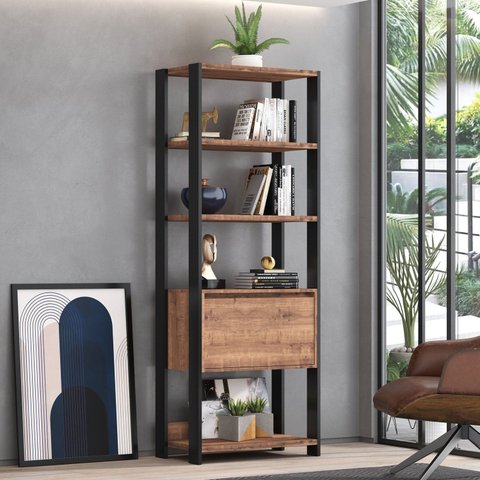 Estante Industrial 1 Porta 4 Prateleiras M109 183CMX70CM Yescasa Marrom/Preto/Solanum