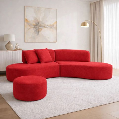 Sofá e Puff Orgânico Virginia 300cm Sala Suede:Vermelho