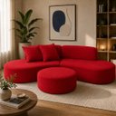 Ver imagem 3 de Sofá e Puff Orgânico Virginia 300cm Sala Suede:Vermelho