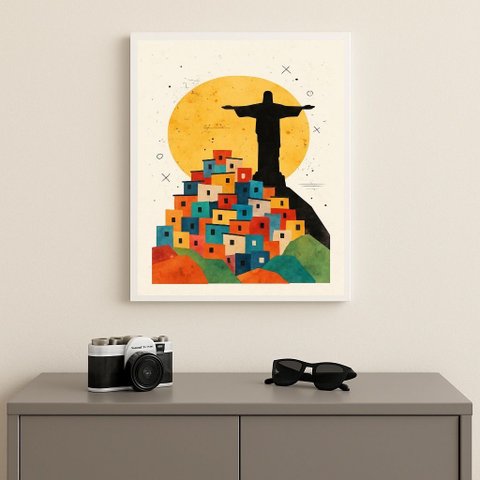 Quadro Cristo Rio de Janeiro Favela 33x24cm Mold Branca