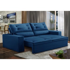 Sofá Retrátil e Reclinável 2 lugares com Molas 1,50m Laisa Suede Azul Madelina Decor
