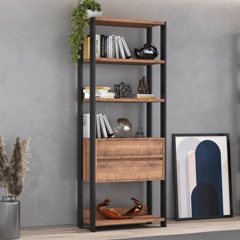 Estante Industrial 2 Gavetas 4 Prateleiras M110 183CMX70CM Yescasa Marrom/Preto/Solanum