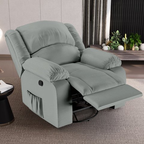 Poltrona do Papai Reclinável Sala de Cinema Madrid Glider Manual Giratória USB PU Cinza G23 Gran Bel