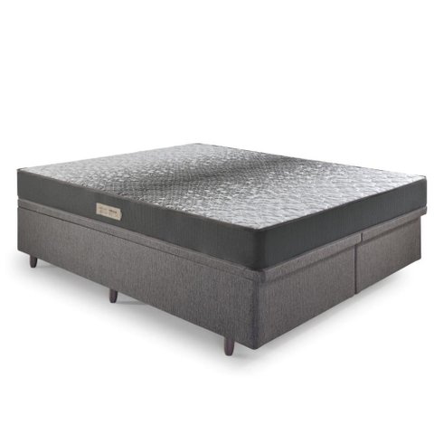 Cama Baú Queen 158x198 Linho Cinza com Dual Firm Espuma Ecoflex