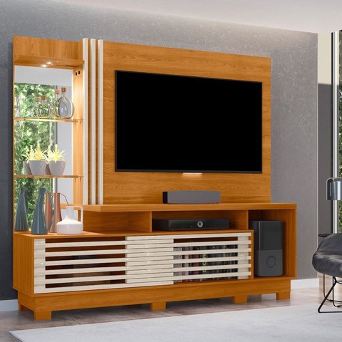 Estante para TV e Home Theater até 60 Polegadas 200cmx178,5cm 2 Portas Frizz Plus Branco Cinamomo/Off White