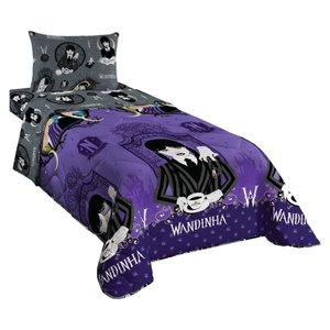 Edredom Solteiro Lepper Wandinha Microfibra Dupla Face Estampado Roxo