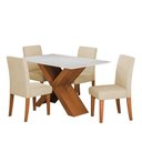 Ver imagem 1 de Conjunto de Mesa Sala de Jantar Tampo com Vidro 1,36m Grécia 4 Cadeiras Trieste Dobuê