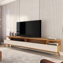 Ver imagem 1 de Rack para TV até 86 Polegadas MDF 217cm Pés em Madeira Maciça Vivare Wood 2.2 com 3 Gavetas e Branco Off White/Nature