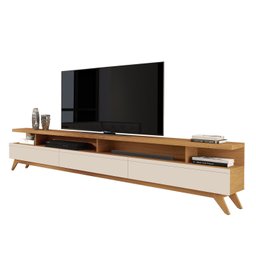 Rack para TV até 86 Polegadas MDF 217cm Pés em Madeira Maciça Vivare Wood 2.2 com 3 Gavetas Off White e Nature - 2