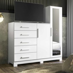 Cômoda com Espelho 5 Gavetas 2 Portas New Master Albatroz Móveis - 1 Cômoda com Espelho 5 Gavetas 2 Portas New Master Albatroz Móveis - 1