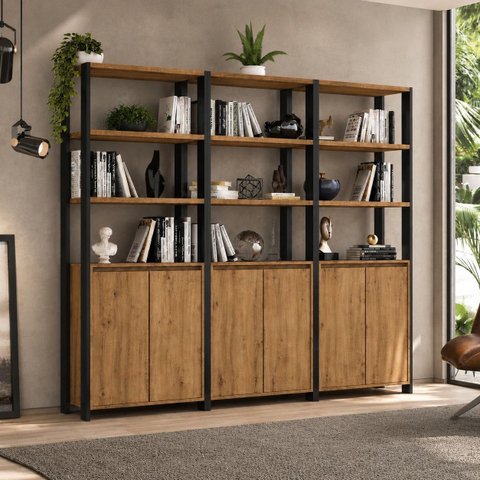 Estante Industrial 6 Portas 9 Prateleiras M115 183CMX210CM Yescasa Marrom/Preto/Solanum