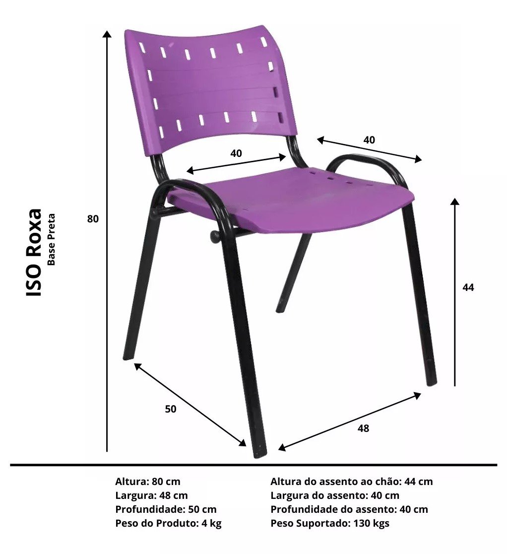 Jogo Mesa 1,20x70 Preta para Sorveterias e Restaurantes com 4 Cadeiras Iso Roxo - 7