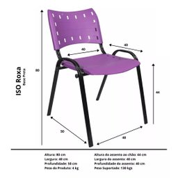 Jogo Mesa 1,20x70 Preta para Sorveterias e Restaurantes com 4 Cadeiras Iso Roxo - 8