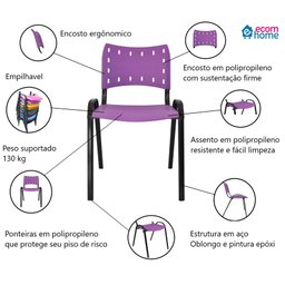 Jogo Mesa 1,20x70 Preta para Sorveterias e Restaurantes com 4 Cadeiras Iso Roxo - 9