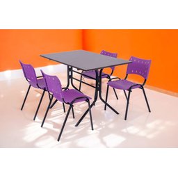 Jogo Mesa 1,20x70 Preta para Sorveterias e Restaurantes com 4 Cadeiras Iso Roxo - 1