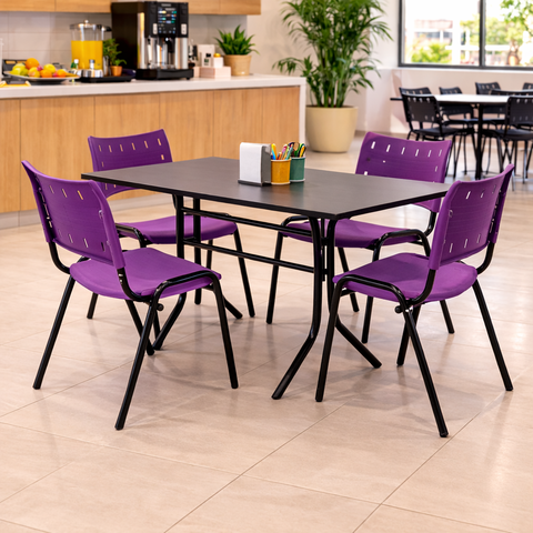 Jogo Mesa 1,20x70 Preta para Sorveterias e Restaurantes com 4 Cadeiras Iso Roxo