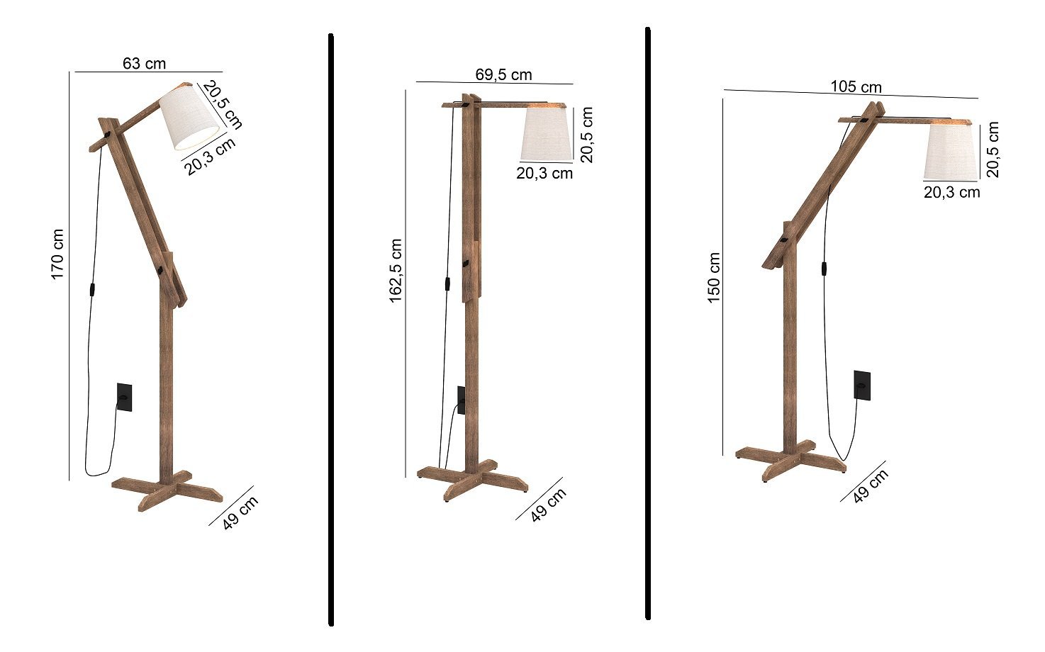 Abajur De Chão Luminária Rubi Com Cúpula Palha E Pés De Madeira Retrô Articulada varias posições - 3