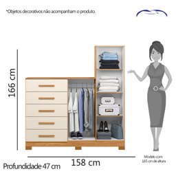 Cômoda com Espelho 5 Gavetas 2 Portas New Master  - 5