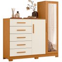 Ver imagem 5 de Cômoda para Quarto 5 Gavetas e 2 Portas com Espelho New Master Bege/Cinamomo/Off White