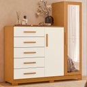 Ver imagem 1 de Cômoda para Quarto 5 Gavetas e 2 Portas com Espelho New Master Bege/Cinamomo/Off White