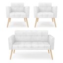 Ver imagem 1 de Kit 1 Sofá Namoradeira e 2 Poltronas Elisa Corano Branco Pés Palito Natural - D'Rossi