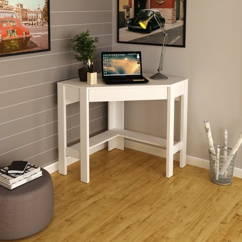 Escrivaninha Mesa Escritório de Canto com ME4172 1 Gaveta 76,5cm Espresso Móveis Branco