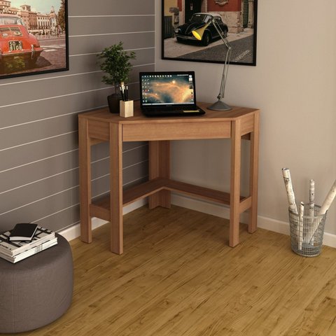 Escrivaninha Mesa Escritório de Canto com ME4172 1 Gaveta 76,5cm Espresso Móveis Amendoa