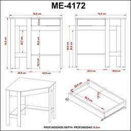 Escrivaninha de Canto com 1 Gaveta ME4172 Espresso Móveis - 7