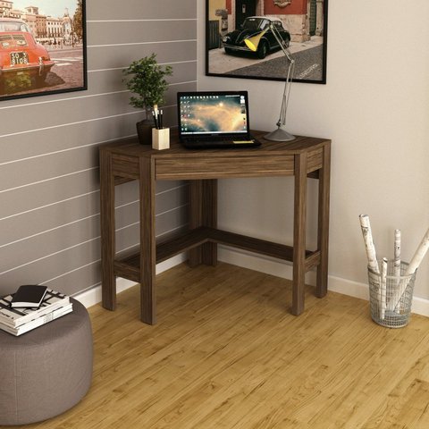 Escrivaninha Mesa Escritório de Canto com ME4172 1 Gaveta 76,5cm Espresso Móveis Nogal