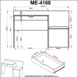 Escrivaninha 1 Gaveta com Puff Lateral 107,3x46,5cm ME4168 - 7 Escrivaninha 1 Gaveta com Puff Lateral 107,3x46,5cm ME4168 - 7