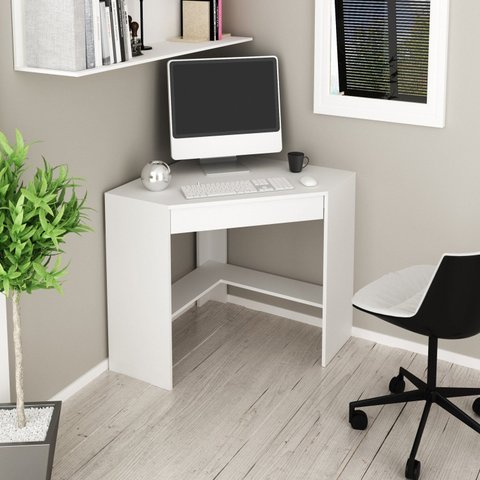 Escrivaninha Mesa Escritório de Canto com ME4169 1 Gaveta 76,5cm Espresso Móveis Branco