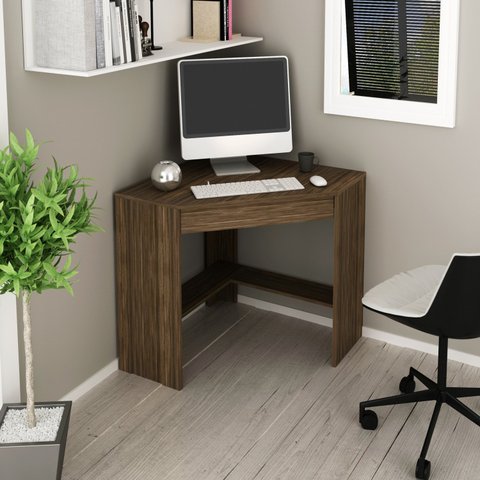 Escrivaninha Mesa Escritório de Canto com ME4169 1 Gaveta 76,5cm Espresso Móveis Nogal