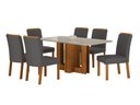 Ver imagem 1 de Conjunto Sala de Jantar Sofia 1,60m Tampo Vidro Off com 6 Cadeiras Jade Cinamomo/Joli Chumbo