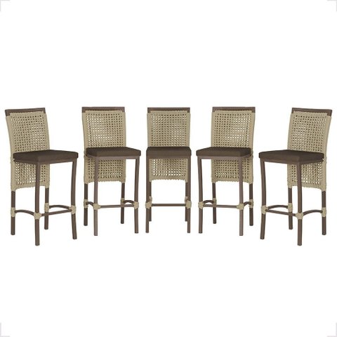 5 Banqueta em Alumínio Roma Marrom Corda Náutica Tecido 9