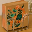 Ver imagem 2 de Guardanapo Estampado Flores Verde e Laranja Folhas Duplas 33cm 20 Folhas - Tuut