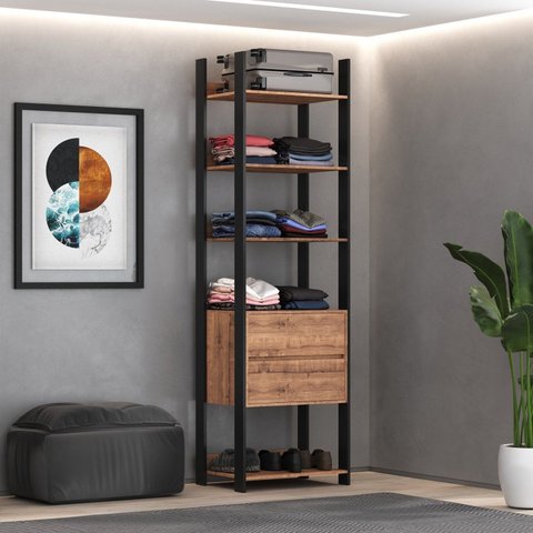 Estante Closet Industrial 2 Gavetas 5 Prateleiras M116 Marrom/Preto/Solanum