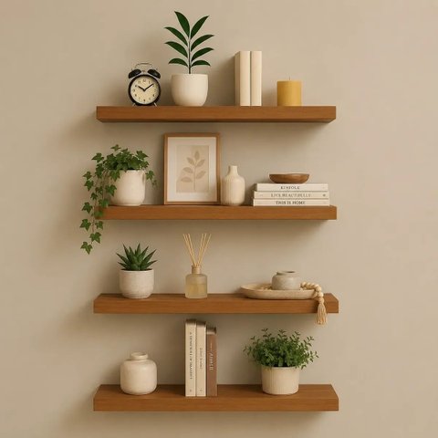 Kit 4 Prateleiras MDF 50x20 Moderna Suporte Invisivel 25mm Italian Noce