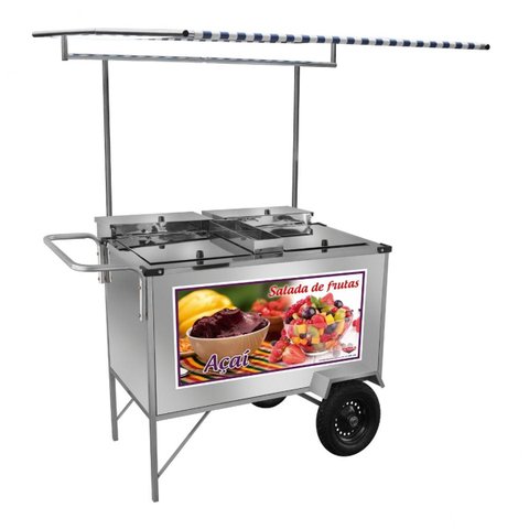 Carrinho de Salada de Frutas Açaí em Inox com Toldo Cefaz