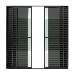 Porta de Alumínio de Correr 6 Folhas Com Trinco Abertura Central 210x150cm Preto Allo Esquadrias - 1