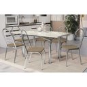 Ver imagem 1 de Conjunto: Mesa de Cozinha Elba Tampo Madeirado C/ Vidro 160cm e 6 Cadeiras Holanda Cromada/off White