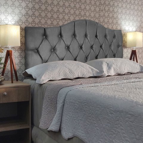 Cabeceira Cama Casal Botões Provençal Cinza Suede Painel 60cm Altura Rbl