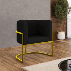 Poltrona Corino Decorativa Lua Recepção Base Ferro Gold Cor:preto