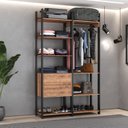 Ver imagem 1 de Guarda Roupa Closet Industrial 2 Gavetas 6 Prateleiras com Cabideiro M118 Marrom/Preto/Solanum