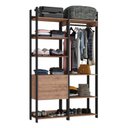 Ver imagem 2 de Guarda Roupa Closet Industrial 2 Gavetas 6 Prateleiras com Cabideiro M118 Marrom/Preto/Solanum