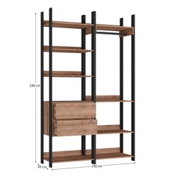 Guarda Roupa Closet Industrial 2 Gavetas 6 Prateleiras com Cabideiro M118 Marrom/Preto/Solanum - 4 Guarda Roupa Closet Industrial 2 Gavetas 6 Prateleiras com Cabideiro M118 Marrom/Preto/Solanum - 4