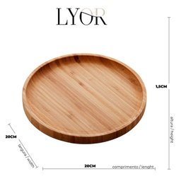 Bandeja de Bambu Round 20cm Lyor Prato Redondo Servir Mesa Posta Decoração - 6