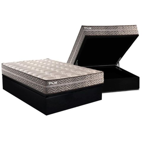 Conjunto Box Baú Casal Colchão Espuma Paropas D45 Pasquale Plus Gray + Base Crc Suede Black (