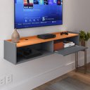 Ver imagem 4 de Rack Suspenso Tv 1.20 Home Decor Porta Puxador Concha Nicho Decorativo Sala Quarto - Cinza/cinamomo