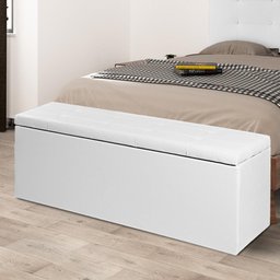 Calçadeira Baú Casal 1,40m Berlim Material Sintético Branco Dal Poz Estofados - 1